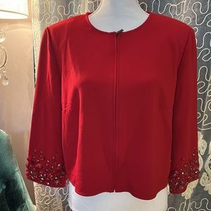 Anne Klein Embellished sleeve holiday Cropped Jacket size 14 zipper